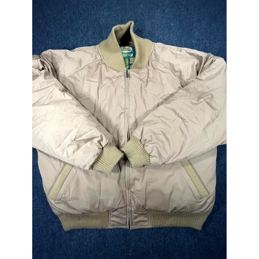Y2K Cabelas Premier Northern Goose Down Bomber Jacket Mens 2XL‎ Tan Full Zip